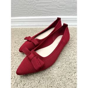 TAHARI | Athens Red Knit Ballet Flats Bow Pointed Toe Shoes | Size 8.5